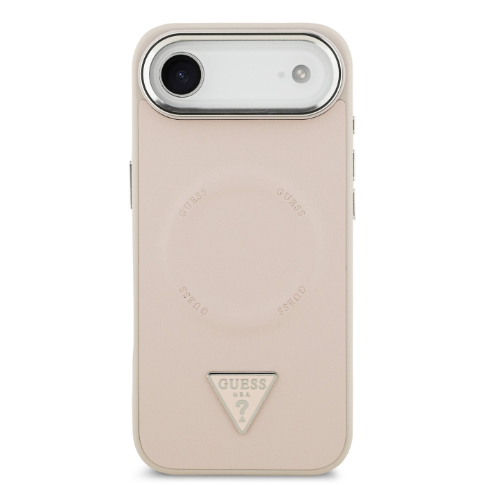 Husa iPhone 17 Air, Guess PU Leather Triangle Logo MagSafe, Pink [2]