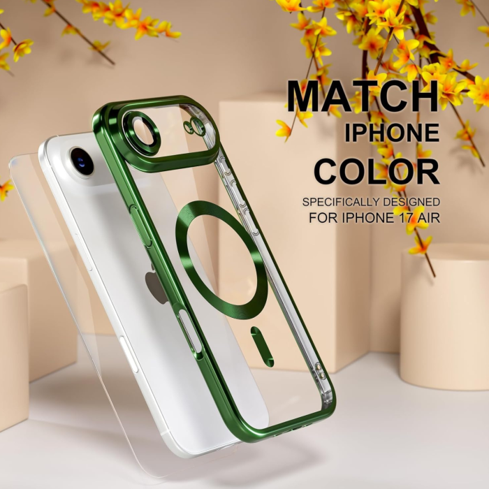 Husa iPhone 17 Air, Luxury MagSafe Anti-Shock cu Protectie Lentile Camera, Verde [4]