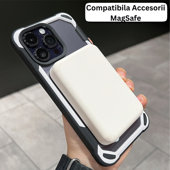 Husa iPhone 17, Bumper MagSafe Shockproof, Black-White [8]