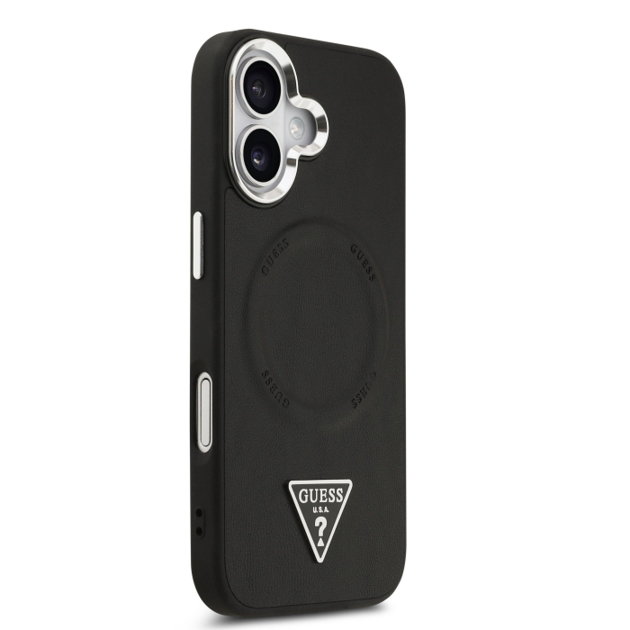 Husa iPhone 17 Guess PU Leather Triangle Logo MagSafe, Black [6]