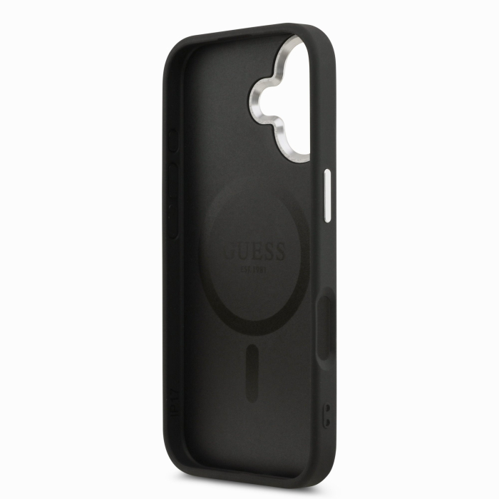 Husa iPhone 17 Guess PU Leather Triangle Logo MagSafe, Black [4]