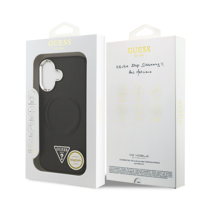 Husa iPhone 17 Guess PU Leather Triangle Logo MagSafe, Black [7]
