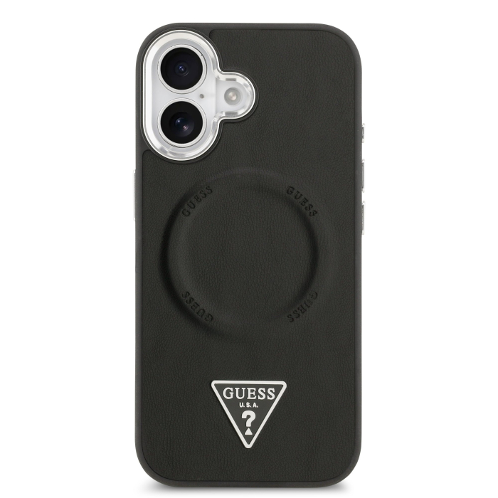 Husa iPhone 17 Guess PU Leather Triangle Logo MagSafe, Black [2]