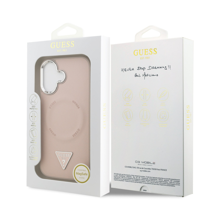 Husa iPhone 17, Guess PU Leather Triangle Logo MagSafe, Pink [7]