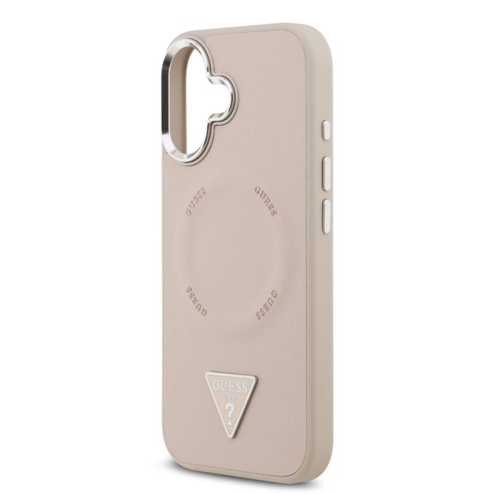 Husa iPhone 17, Guess PU Leather Triangle Logo MagSafe, Pink [5]