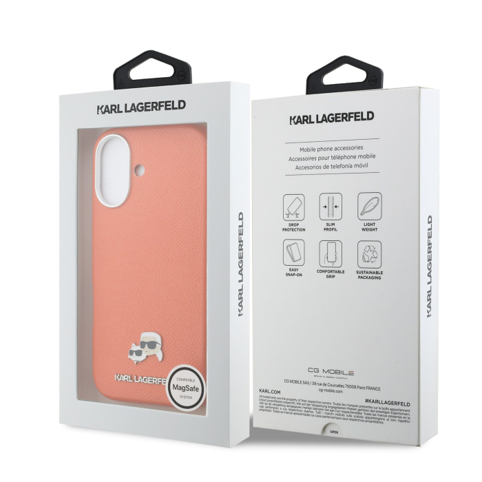 Husa iPhone 17, Karl Lagerfeld PU Karl and Choupette Heads Pins MagSafe, Orange [7]