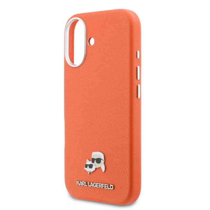 Husa iPhone 17, Karl Lagerfeld PU Karl and Choupette Heads Pins MagSafe, Orange [5]
