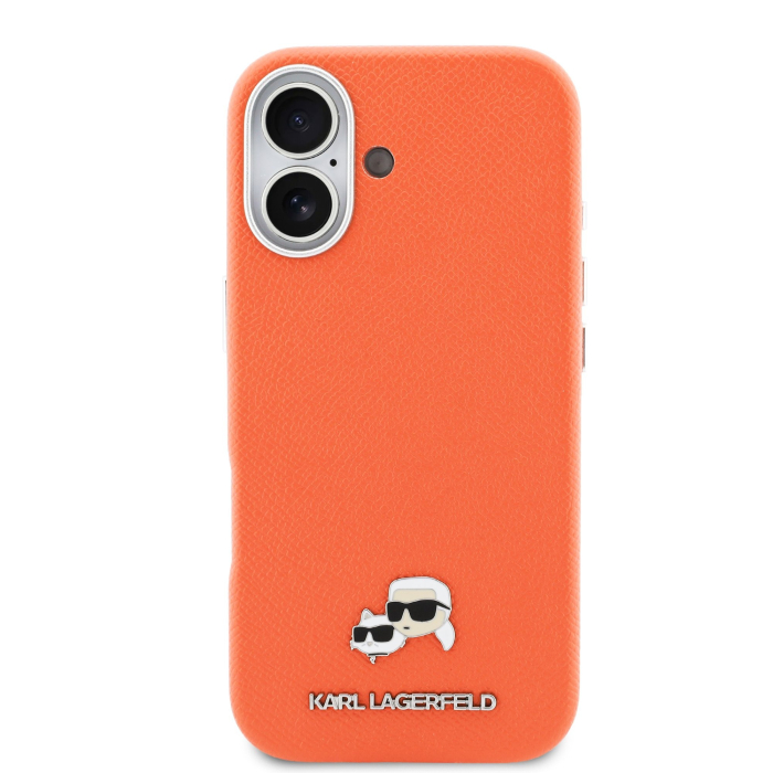 Husa iPhone 17, Karl Lagerfeld PU Karl and Choupette Heads Pins MagSafe, Orange [2]