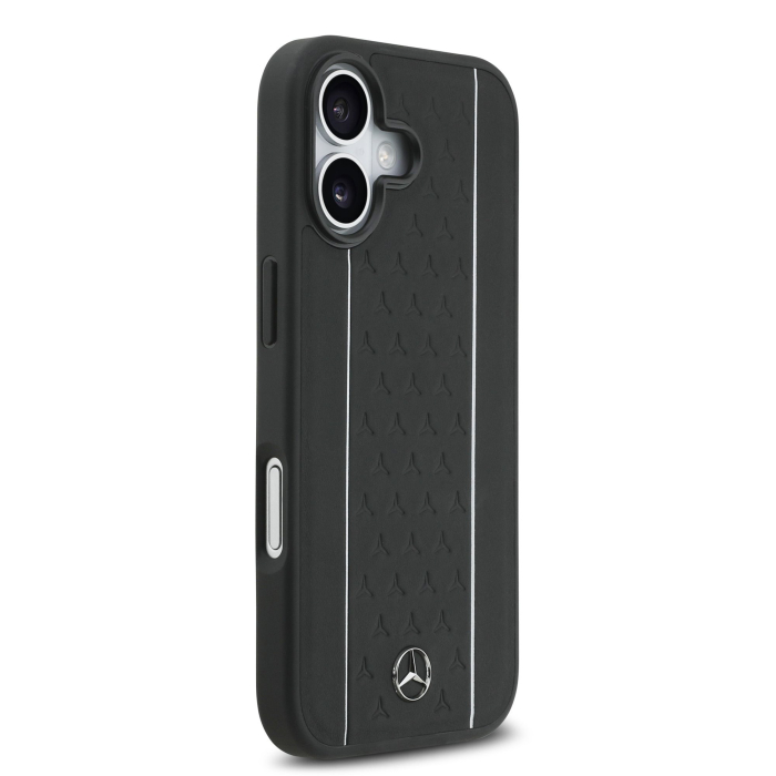 Husa iPhone 17, Mercedes Leather Star Pattern and Stripes MagSafe, Black/White [4]