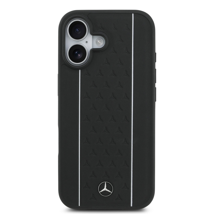 Husa iPhone 17, Mercedes Leather Star Pattern and Stripes MagSafe, Black/White [2]