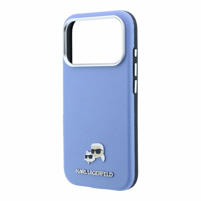 Husa iPhone 17 Pro/ 18 Pro, Karl Lagerfeld PU Grained Semi Wrap K&CH Heads Magsafe Blue [5]