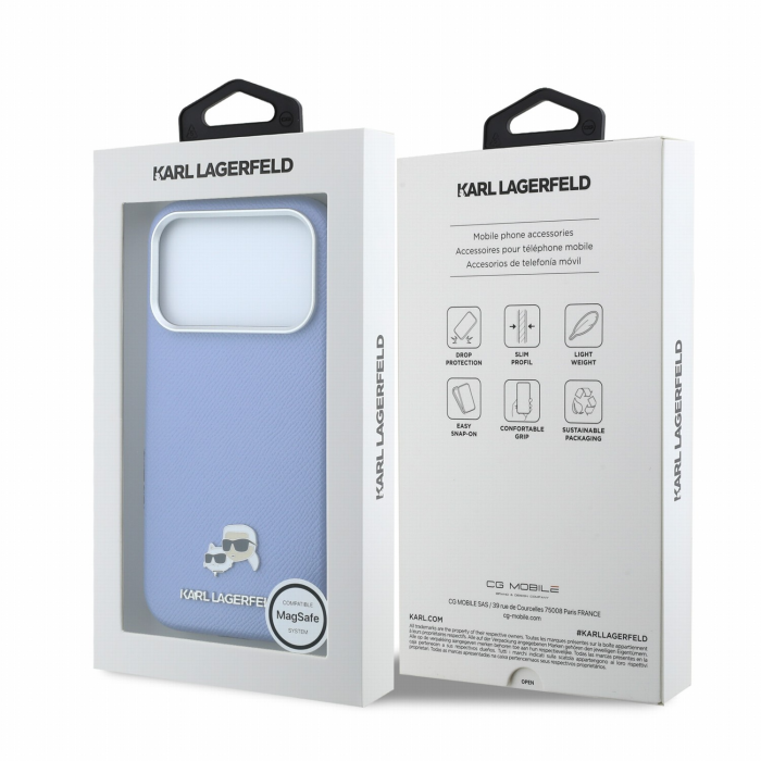Husa iPhone 17 Pro/ 18 Pro, Karl Lagerfeld PU Grained Semi Wrap K&CH Heads Magsafe Blue [7]