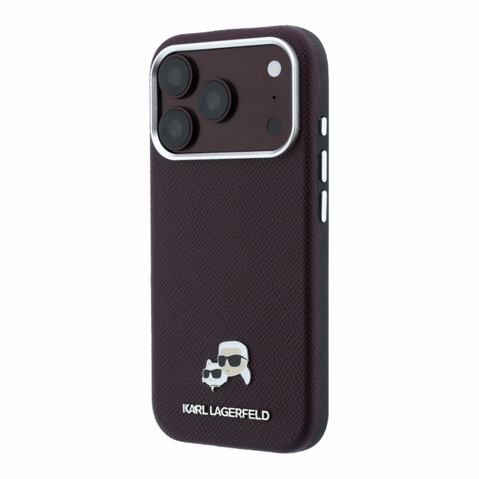 Husa iPhone 17 Pro Max/ 18 Pro Max, Karl Lagerfeld PU Grained Semi Wrap K&CH Heads Magsafe Burgundy [3]