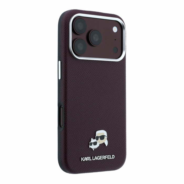 Husa iPhone 17 Pro/ 18 Pro, Karl Lagerfeld PU Grained Semi Wrap K&CH Heads Magsafe Burgundy [4]