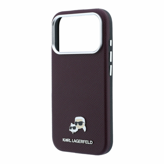 Husa iPhone 17 Pro Max/ 18 Pro Max, Karl Lagerfeld PU Grained Semi Wrap K&CH Heads Magsafe Burgundy [5]