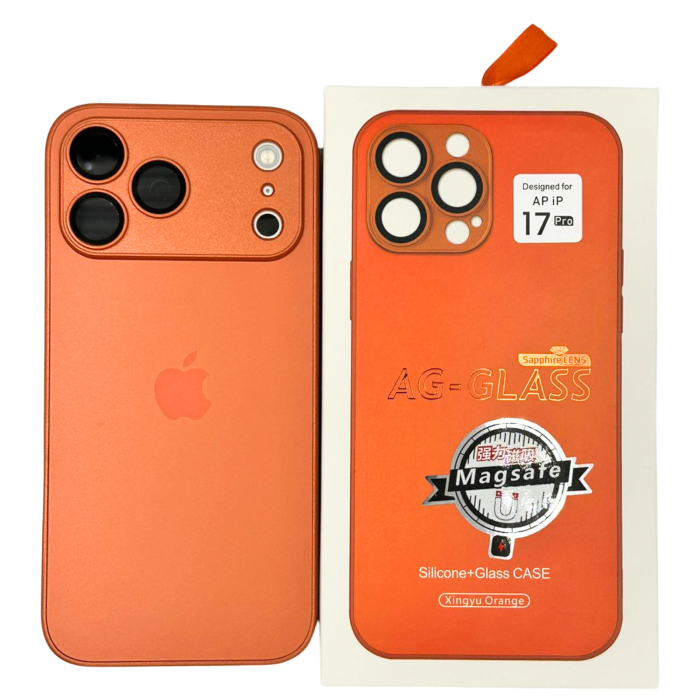 Husa iPhone 17 Pro, AG Glass MagSafe, Sticla si Silicon cu Protectie Lentile Camera, Orange - Mat [12]