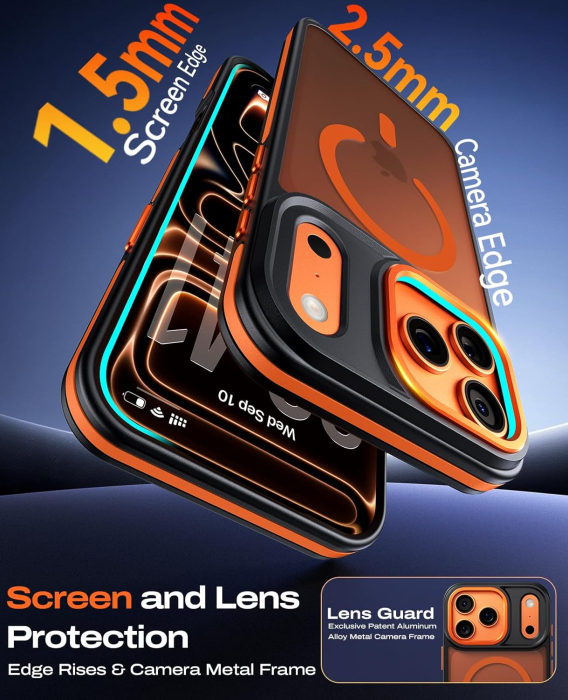 Husa iPhone 17 Pro Max, Anti-Slip Shockproof, Military-Grade Protection, MagSafe, Cosmic Orange - Black [8]