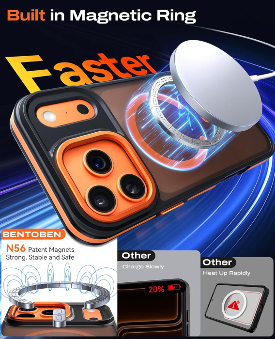 Husa iPhone 17 Pro Max, Anti-Slip Shockproof, Military-Grade Protection, MagSafe, Cosmic Orange - Black [7]