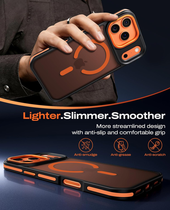 Husa iPhone 17 Pro Max, Anti-Slip Shockproof, Military-Grade Protection, MagSafe, Cosmic Orange - Black [3]