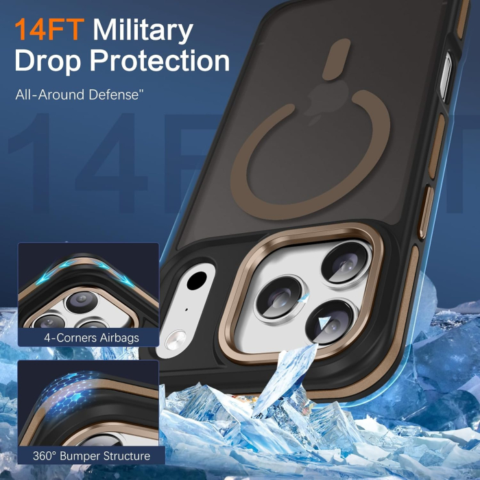 Husa iPhone 16 Pro Max, Anti-Slip Shockproof, Military-Grade Protection, MagSafe, Golden - Black [2]