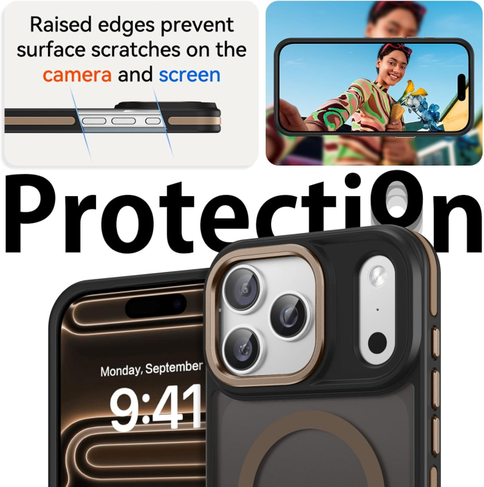 Husa iPhone 15 Pro Max, Anti-Slip Shockproof, Military-Grade Protection, MagSafe, Golden - Black [7]