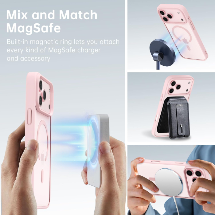 Husa iPhone 17 Pro, Crystal Clear MagSafe, Pink [4]
