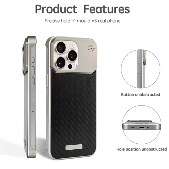 Husa iPhone 17 Pro, Dur Aluminiu si Carbon cu MagSafe, Silver Golden [7]