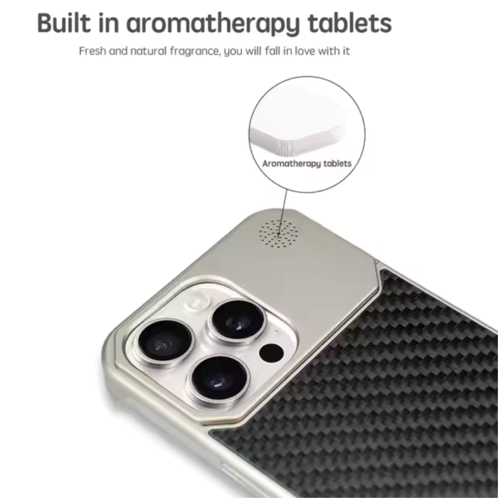 Husa iPhone 17 Pro, Dur Aluminiu si Carbon cu MagSafe, Silver Golden [6]