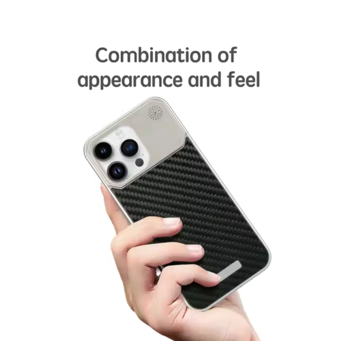 Husa iPhone 17 Pro, Dur Aluminiu si Carbon cu MagSafe, Silver Golden [3]