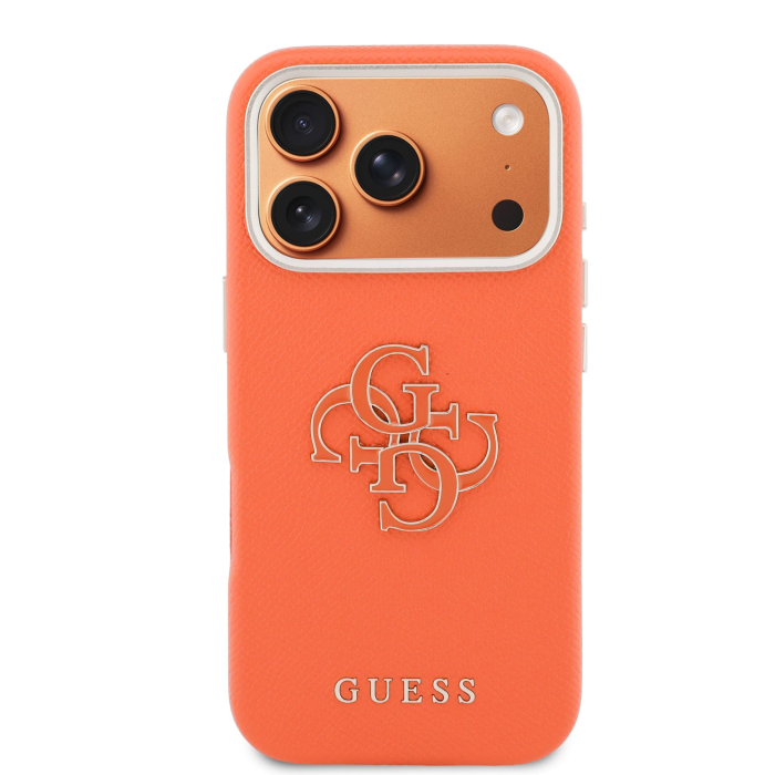 Husa iPhone 17 Pro, Guess PU Grained 4G Resin Metal Logo, Orange [2]