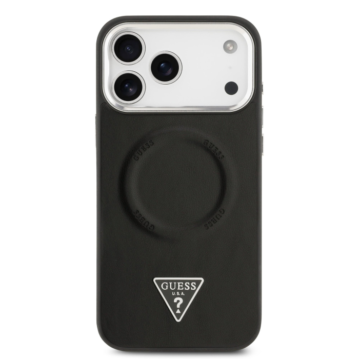 Husa iPhone 17 Pro Max, Guess PU Leather Triangle Logo MagSafe, Black [2]