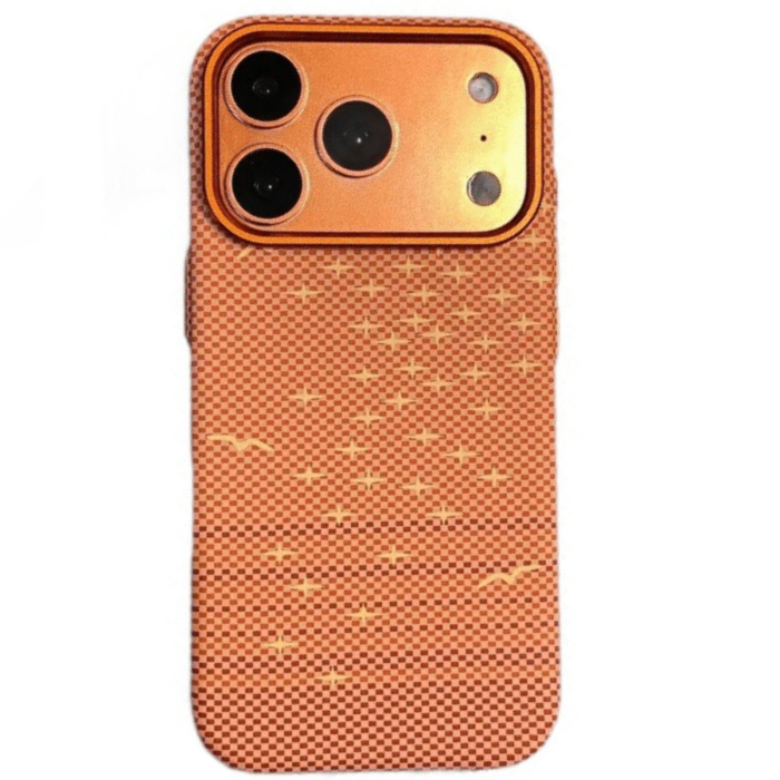 Husa iPhone 17 Pro, Luxury, Hard PC MagSafe, Look Carbon Fiber Pattern, Shockproof, Orange Nude [2]
