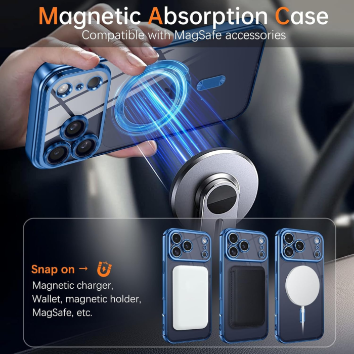 Husa iPhone 17 Pro Max, Luxury MagSafe Anti-Shock cu Protectie Lentile Camera, Blue [3]