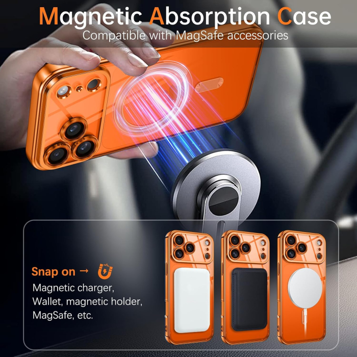 Husa iPhone 17 Pro, Luxury MagSafe Anti-Shock cu Protectie Lentile Camera, Cosmic Orange [9]