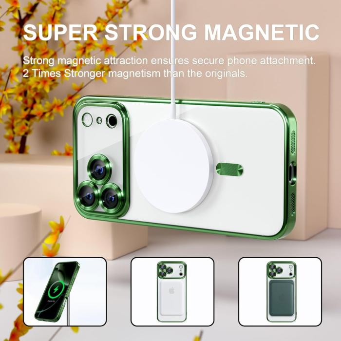 Husa iPhone 17 Pro, Luxury MagSafe Anti-Shock cu Protectie Lentile Camera, Verde [6]