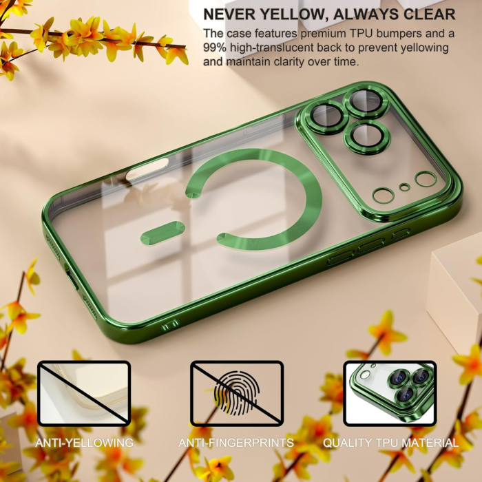 Husa iPhone 17 Pro, Luxury MagSafe Anti-Shock cu Protectie Lentile Camera, Verde [3]