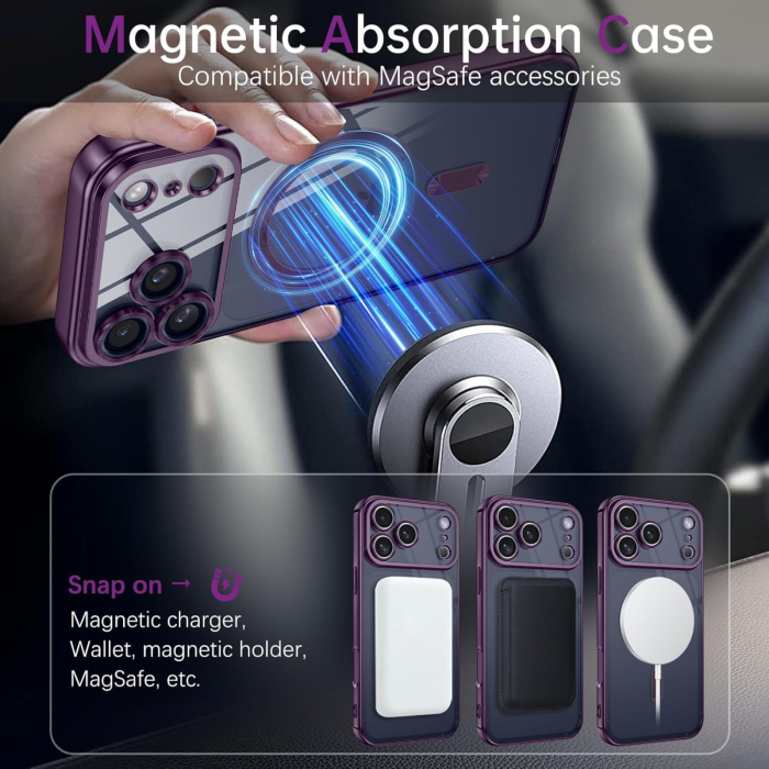 Husa iPhone 17 Pro, Luxury MagSafe cu Protectie Lentile Camera si Anti-Shock, Deep Purple [3]