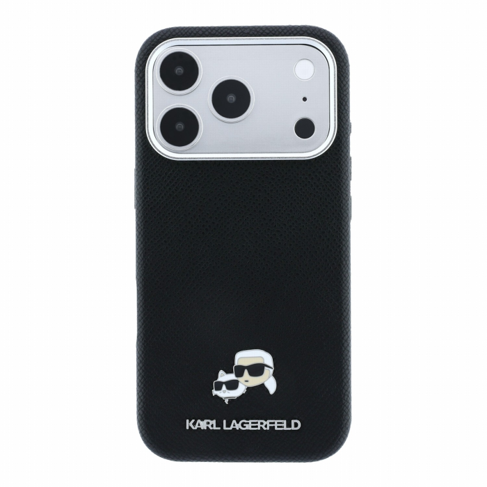 Husa iPhone 17 Pro Max/ 18 Pro Max, Karl Lagerfeld PU Grained Semi Wrap K&CH Heads Magsafe Black [2]