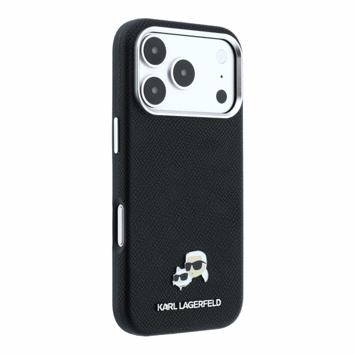 Husa iPhone 17 Pro/ 18 Pro, Karl Lagerfeld PU Grained Semi Wrap K&CH Heads Magsafe Black [4]