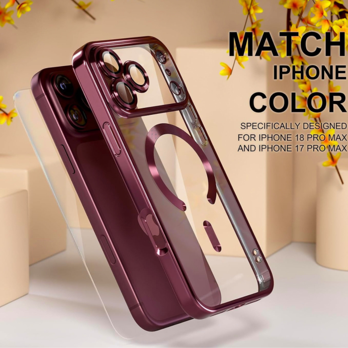 Husa iPhone 16 Pro Max, Luxury MagSafe Anti-Shock cu Protectie Lentile Camera, Burgundy [4]