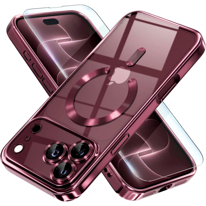 Husa iPhone 17 Pro / 18 Pro, Luxury MagSafe Anti-Shock cu Protectie Lentile Camera, Burgundy [3]