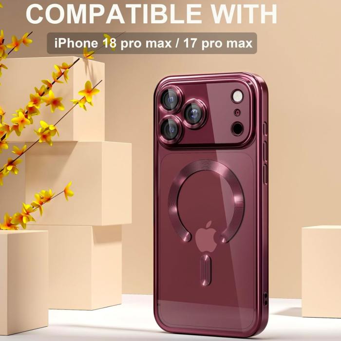 Husa iPhone 17 Pro / 18 Pro, Luxury MagSafe Anti-Shock cu Protectie Lentile Camera, Burgundy [8]