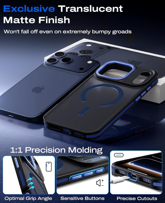 Husa iPhone 17 Pro Max, Anti-Slip Shockproof, Military-Grade Protection, MagSafe, Deep Blue - Black [4]