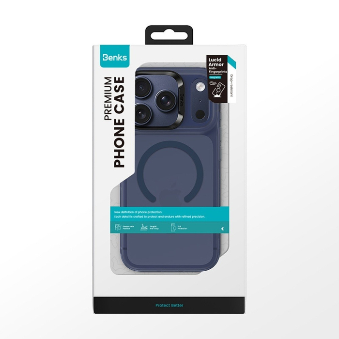 Husa iPhone 17 Pro, Benks MagSafe, Camera Control, Lucid Armor Anti-Fingerprint, Blue [10]