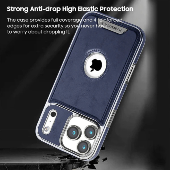 Husa iPhone 17 Pro Max, Business PU Leather MagSafe Plating Soft Frame Shockproof, Deep Blue [3]