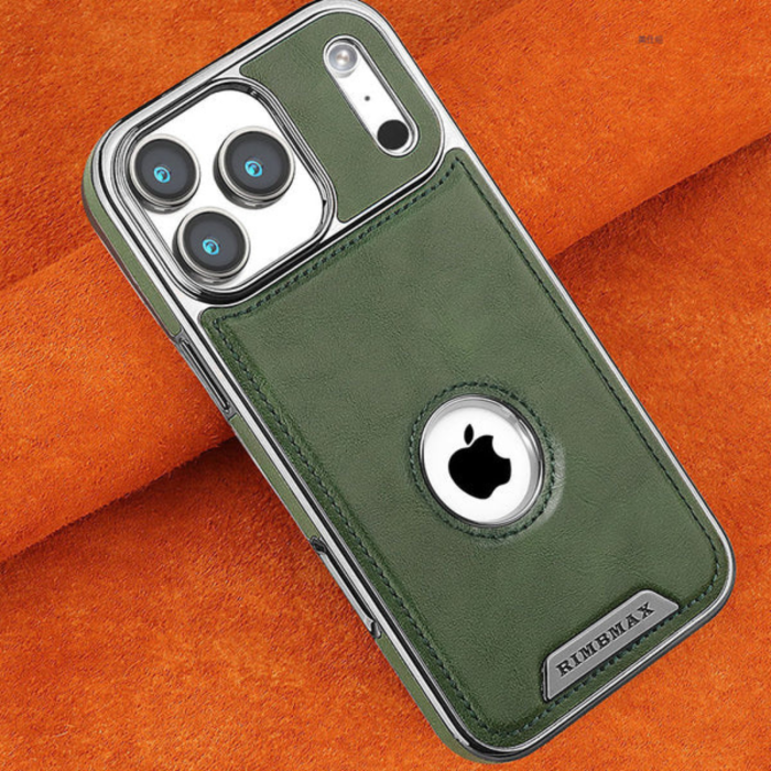 Husa iPhone 17 Pro Max, Business PU Leather MagSafe Plating Soft Frame Shockproof, Green [2]