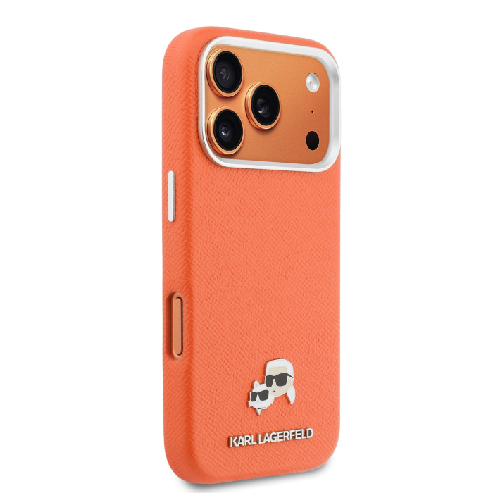 Husa iPhone 17 Pro Max, Karl Lagerfeld PU Karl and Choupette Heads Pins MagSafe, Orange [4]