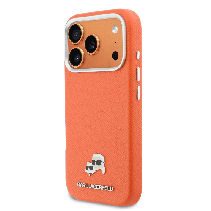 Husa iPhone 17 Pro Max, Karl Lagerfeld PU Karl and Choupette Heads Pins MagSafe, Orange [3]