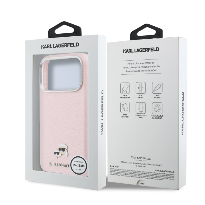 Husa iPhone 17 Pro Max, Karl Lagerfeld PU Karl and Choupette Heads Pins MagSafe, Pink [7]