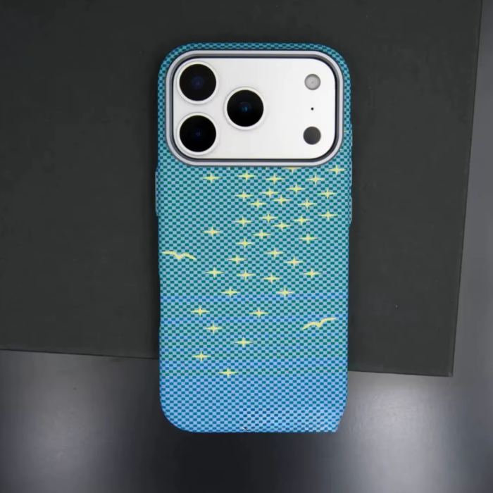Husa iPhone 17 Pro Max, Luxury, Hard PC MagSafe, Look Carbon Fiber Pattern, Shockproof, Blue [4]